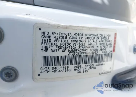 2000 Toyota Camry Le z USA, uszkodzony, nr VIN JT2BG22KXY0428953